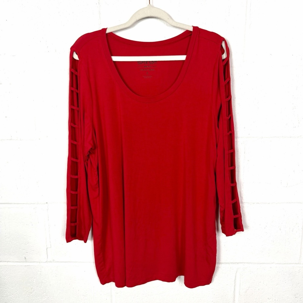 NWT Torrid Super Soft Knits Tunic Red Sleeve Cutout Casual Weekend Stretch 2X